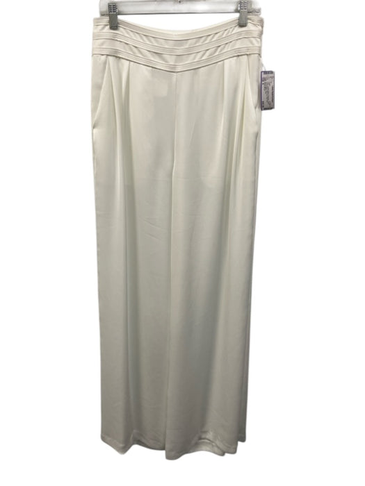 Ramy Brook Size 8 Cream White Polyester Stripe Waist Band Wide Leg Pants Cream White / 8