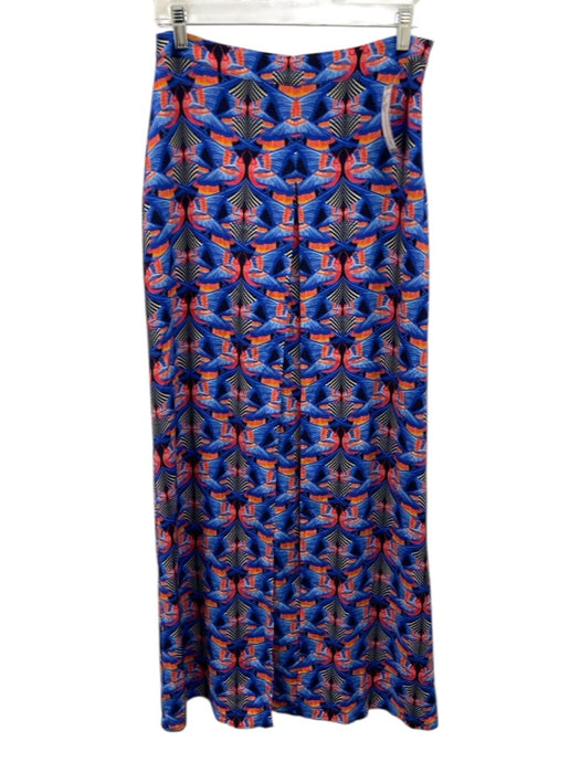 Paolita Size M Blue, Pink, Orange Viscose Side Zip Bird Print Leg Slit Skirt Blue, Pink, Orange / M