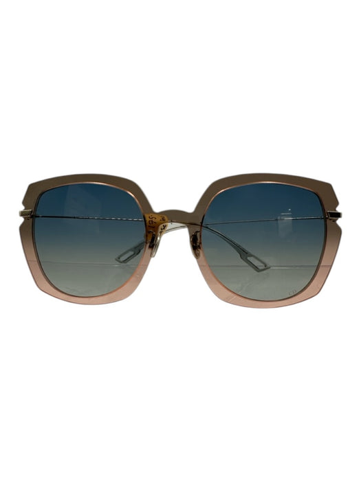 Christian Dior Pink, Gray, Gold Acetate Square Lens Clear Frame Sunglasses Pink, Gray, Gold
