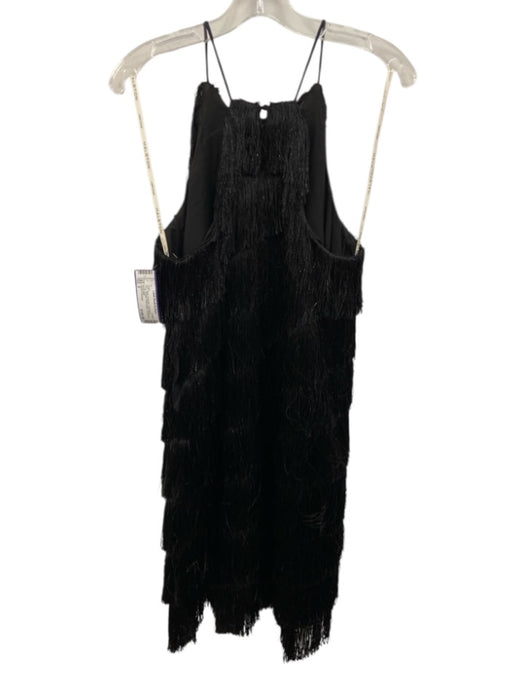 Halston Heritage Size 8 Black Polyester Sleeveless Fringe Metallic Dress Black / 8