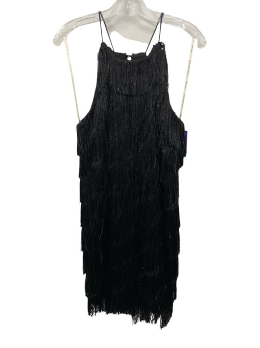 Halston Heritage Size 8 Black Polyester Sleeveless Fringe Metallic Dress Black / 8
