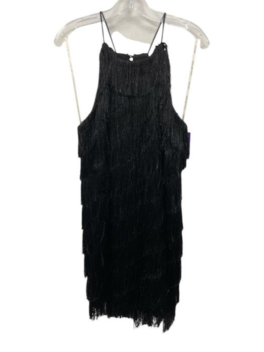 Halston Heritage Size 8 Black Polyester Sleeveless Fringe Metallic Dress Black / 8