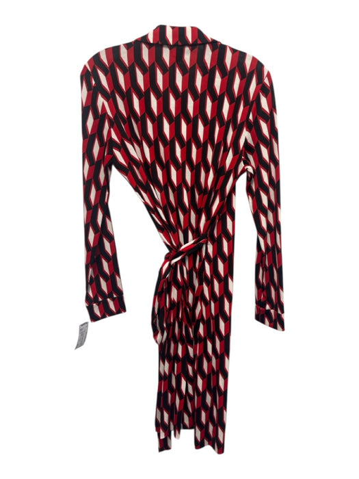 Diane Von Furstenberg Size 8 Black, Red, White Cotton & Silk Long Sleeve Dress Black, Red, White / 8