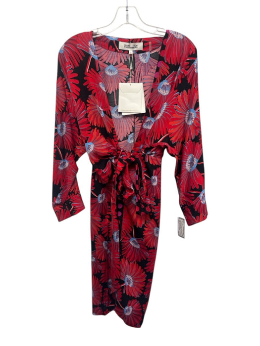 Diane Von Furstenberg Size 8 Red, Blue, Black Viscose & Ecovero 3/4 Sleeve Dress Red, Blue, Black / 8