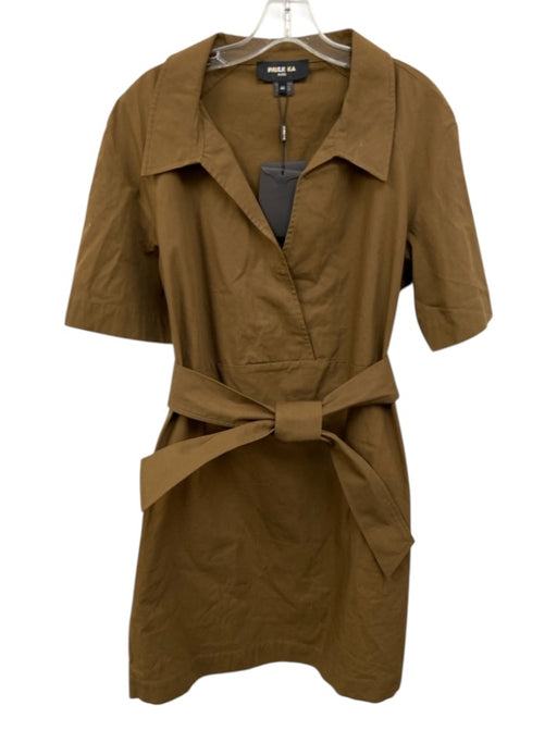 Paule Ka Size 44 Dark Olive Green Cotton Short Sleeve Snaps Collar Dress Dark Olive Green / 44