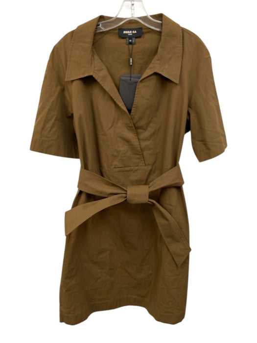 Paule Ka Size 44 Dark Olive Green Cotton Short Sleeve Snaps Collar Dress Dark Olive Green / 44