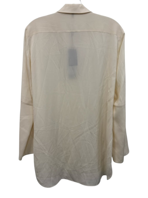Halston Heritage Size 8 Cream Silk & Viscose Long Sleeve Buttons Collar Top Cream / 8