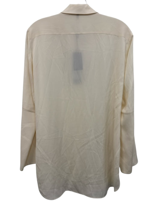Halston Heritage Size 8 Cream Silk & Viscose Long Sleeve Buttons Collar Top Cream / 8