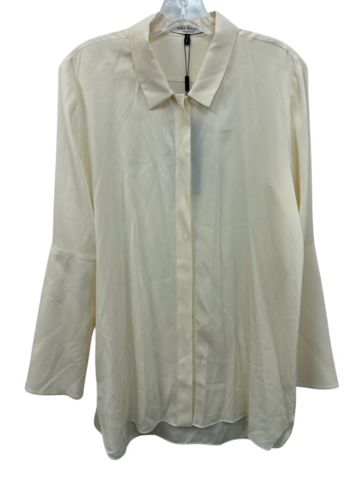Halston Heritage Size 8 Cream Silk & Viscose Long Sleeve Buttons Collar Top Cream / 8