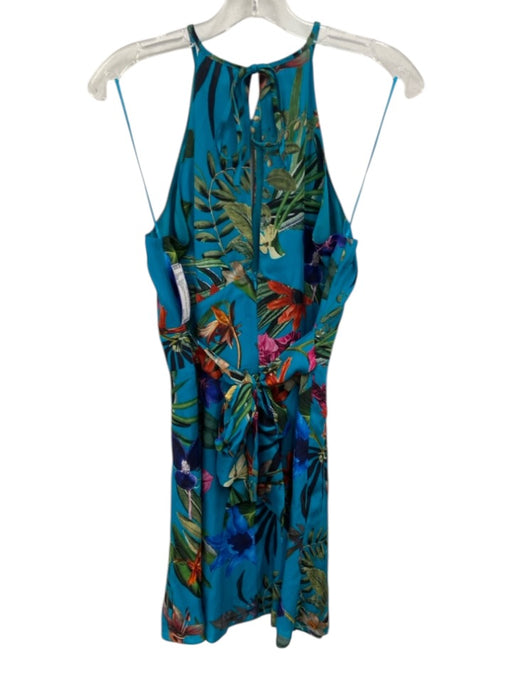 Parker Size M Teal Blue & Multi Silk & Viscose Sleeveless Floral Print Dress Teal Blue & Multi / M