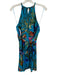 Parker Size M Teal Blue & Multi Silk & Viscose Sleeveless Floral Print Dress Teal Blue & Multi / M