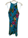 Parker Size M Teal Blue & Multi Silk & Viscose Sleeveless Floral Print Dress Teal Blue & Multi / M