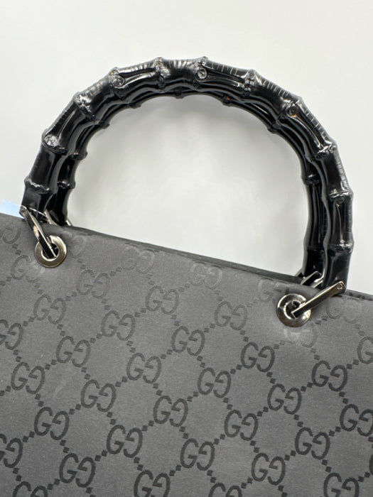 Gucci Black Nylon Monogram Bamboo Handle Square Certified by Entrupy Bag