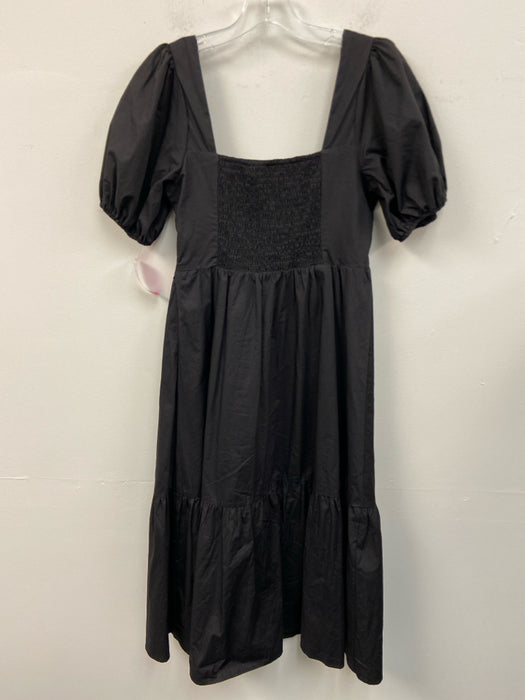ASTR Size S Black Cotton Square Neck Puff Sleeve Zip Close Midi Dress