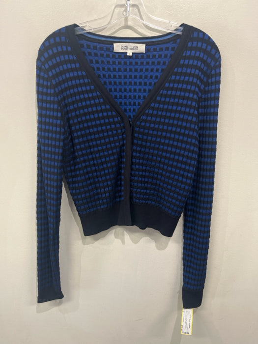 Diane Von Furstenberg Size S Blue & Black Viscose Ribbed Knit Cardigan