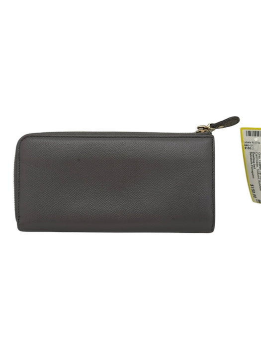 Salvatore Ferragamo Gray Leather Zip Close Gold Logo Card holder Wallets Gray
