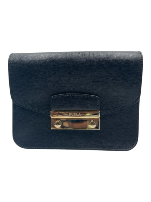 Furla Black & Gold Patent Leather clasp closure Crossbody Bag Black & Gold / S