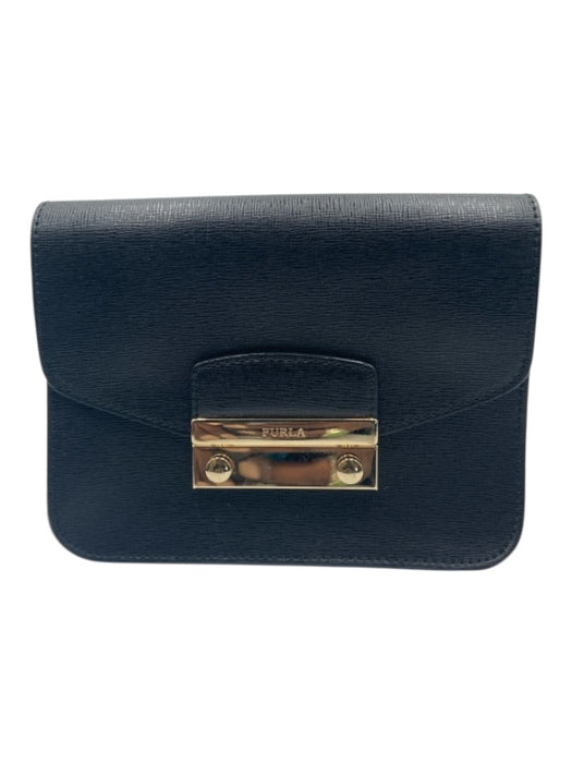 Furla Black & Gold Patent Leather clasp closure Crossbody Bag Black & Gold / S