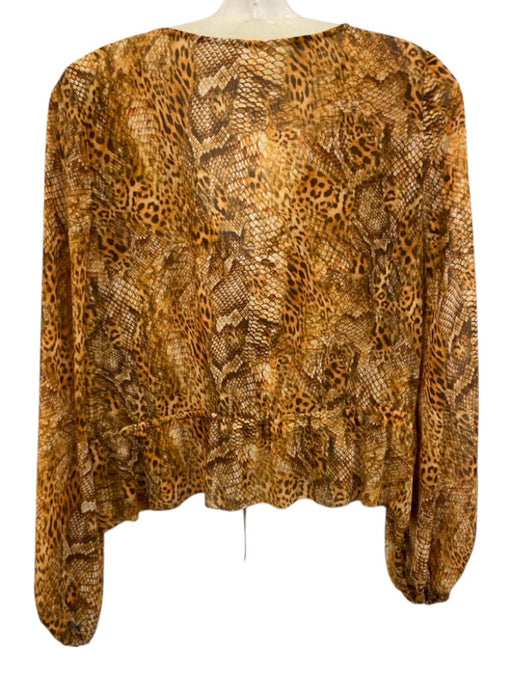 L'agence Size S Brown & Beige Polyester Long Sleeve V Neck Animal Print Top Brown & Beige / S