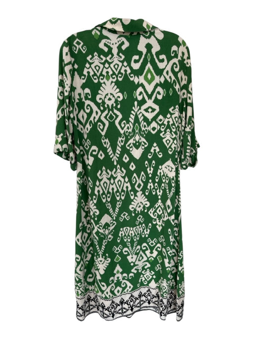 Zara Size M Green Cream & Brown Viscose Collar Button Up Half Sleeve Dress Green Cream & Brown / M