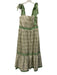 Alice & Olivia Size 12 Cream & Green Cotton Tie Shoulder Straps Back Zip Dress Cream & Green / 12