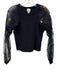 Maeve Size XXS Black & Multi Viscose Blend Botanical Embroidery Mesh Sleeves Top Black & Multi / XXS
