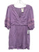 Foxiedox Size M Light Purple Linen 1/2 Puff Sleeve V Neck Lace Detail Dress Light Purple / M