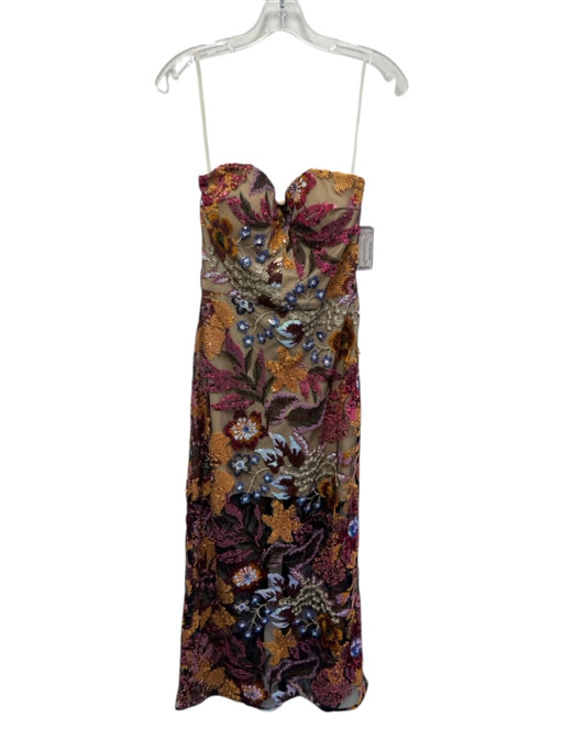 Size S Multi Polyester Strapless Mesh Overlay Sequined Zip Detail Dress Multi / S