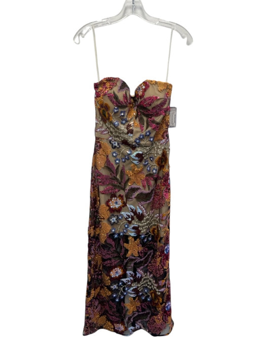 Size S Multi Polyester Strapless Mesh Overlay Sequined Zip Detail Dress Multi / S