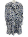 Misa Size XL White & Blue Rayon Blend Botanical Print 3/4 Balloon Sleeve Dress White & Blue / XL
