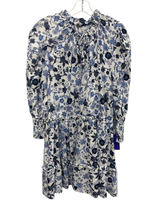 Misa Size XL White & Blue Rayon Blend Botanical Print 3/4 Balloon Sleeve Dress White & Blue / XL