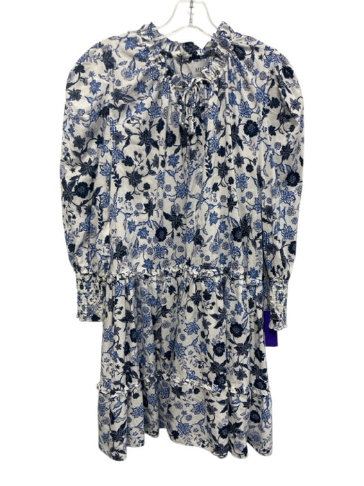 Misa Size XL White & Blue Rayon Blend Botanical Print 3/4 Balloon Sleeve Dress White & Blue / XL