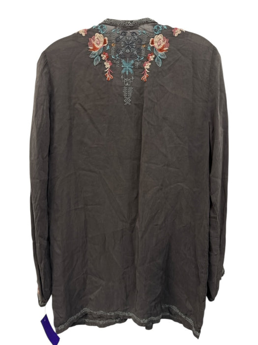 Johnny Was Size S Gray & multi Cupra Rayon Floral Embroidered Tie V Neck Top Gray & multi / S