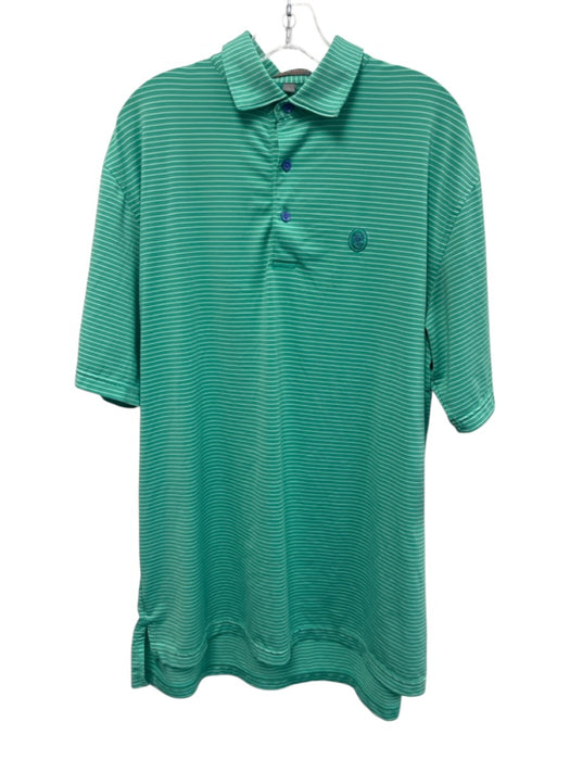 Peter Millar Size L Green & White Polyester Striped Polo Men's Short Sleeve Green & White / L