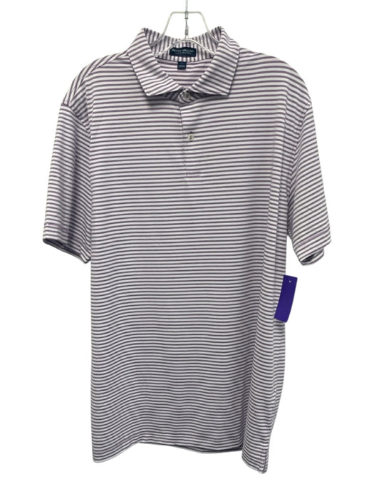 Peter Millar Size L Purple & White Polyester Striped Polo Men's Short Sleeve Purple & White / L
