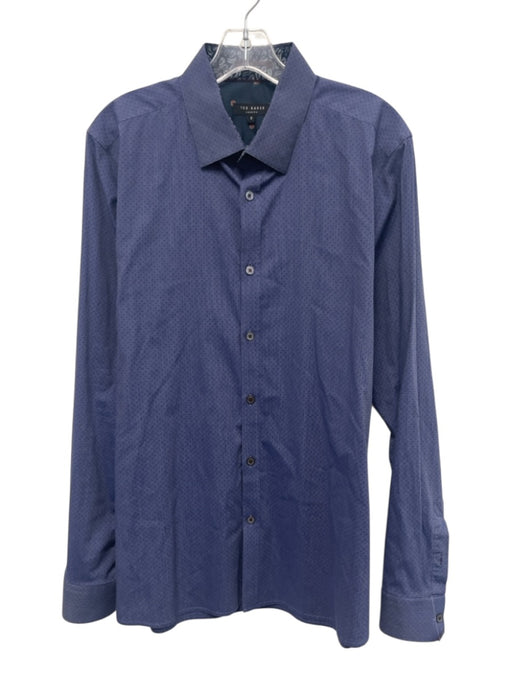 Ted Baker Size 5 Navy Cotton All Over Print Button Down Men's Long Sleeve Shirt Navy / 5