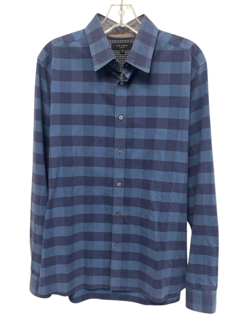 Ted Baker Size 5 Blue & Dark blue Cotton Plaid Button Down Long Sleeve Shirt Blue & Dark blue / 5