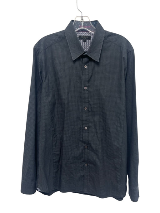 Ted Baker Size 5 Gray & Dark Gray Cotton Plaid Button up Men's Long Sleeve Shirt Gray & Dark Gray / 5