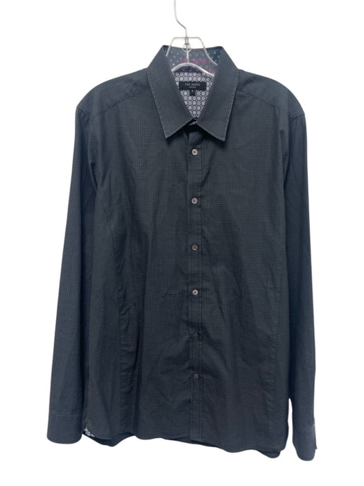 Ted Baker Size 5 Gray & Dark Gray Cotton Plaid Button up Men's Long Sleeve Shirt Gray & Dark Gray / 5