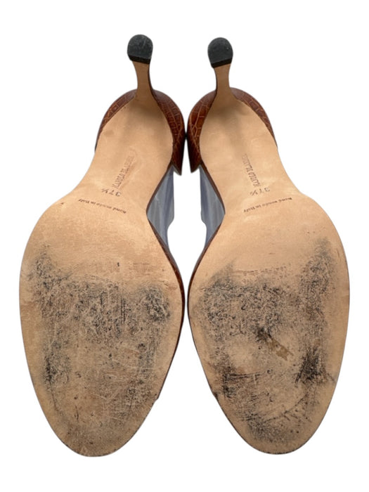 Manolo Blahnik Shoe Size 37.5 Brown Alligator Leather Open Toe Mid Heel Sandals Brown / 37.5
