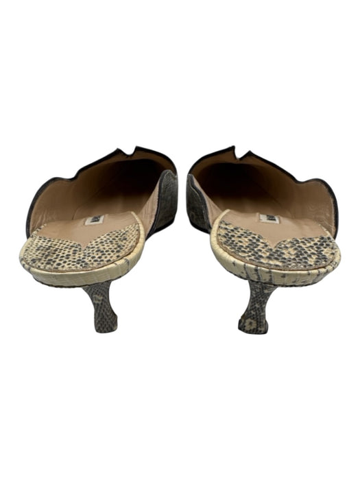 Manolo Blahnik Shoe Size 37.5 Cream & Taupe Lizard Kitten Heel Mule Pumps Cream & Taupe / 37.5