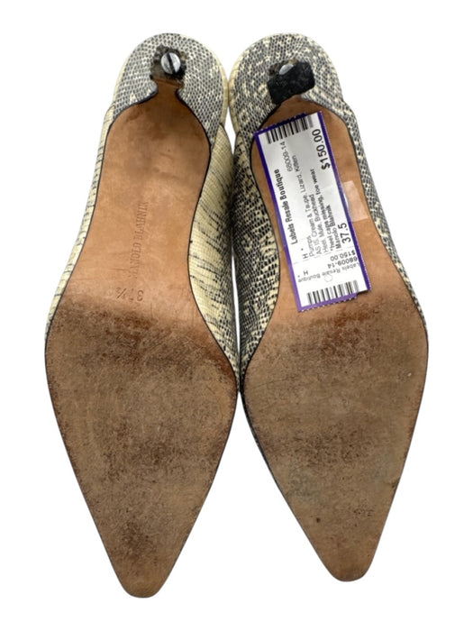 Manolo Blahnik Shoe Size 37.5 Cream & Taupe Lizard Kitten Heel Mule Pumps Cream & Taupe / 37.5