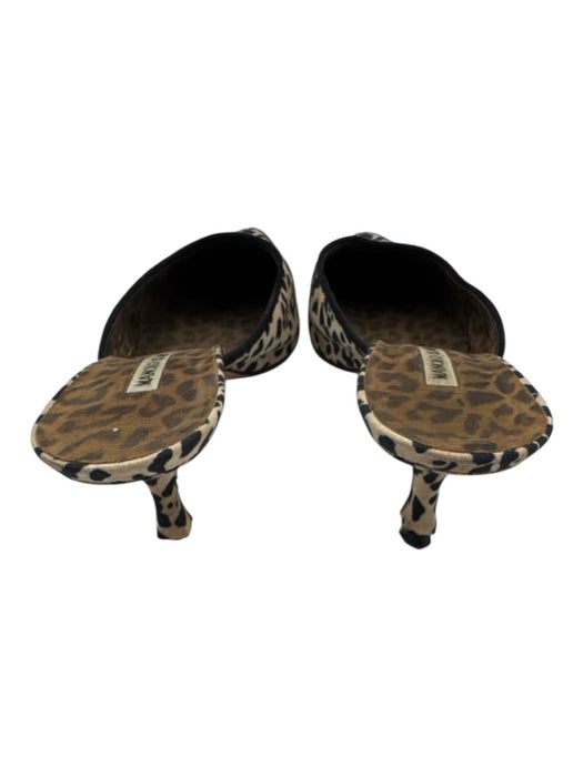 Manolo Blahnik Shoe Size 38 Black & Tan Fabric Leopard Mule Pumps Black & Tan / 38