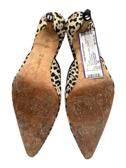Manolo Blahnik Shoe Size 38 Black & Tan Fabric Leopard Mule Pumps Black & Tan / 38