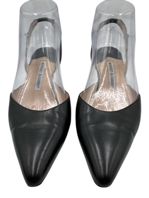 Manolo Blahnik Shoe Size 37.5 Black Leather Kitten Heel Slingback Pumps Black / 37.5