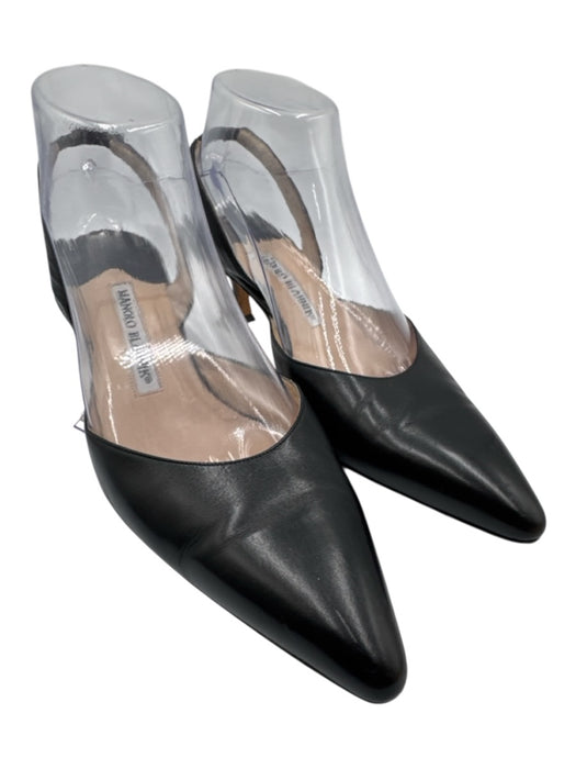 Manolo Blahnik Shoe Size 37.5 Black Leather Kitten Heel Slingback Pumps Black / 37.5