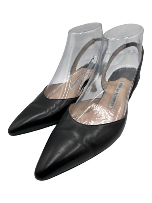 Manolo Blahnik Shoe Size 37.5 Black Leather Kitten Heel Slingback Pumps Black / 37.5