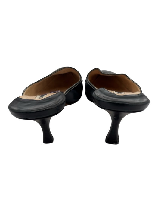 Manolo Blahnik Shoe Size 38 Black Leather Contrast Stitch Kitten Heel Mule Pumps Black / 38