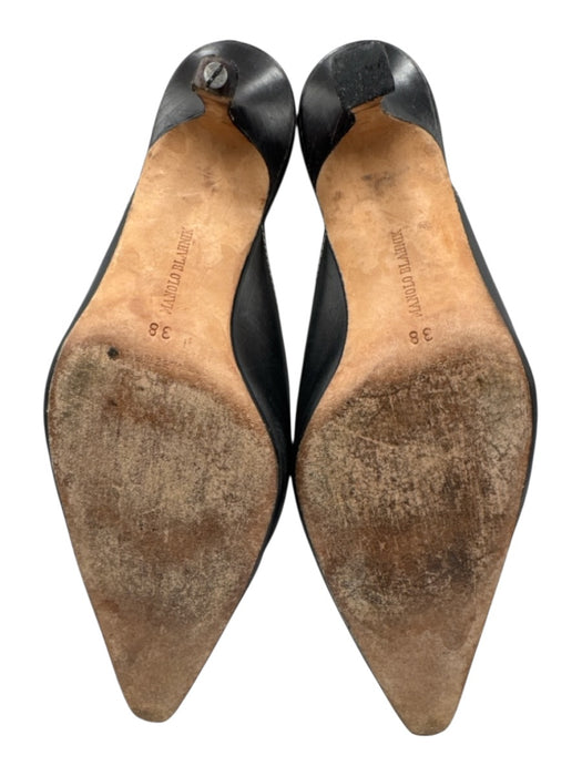 Manolo Blahnik Shoe Size 38 Black Leather Contrast Stitch Kitten Heel Mule Pumps Black / 38