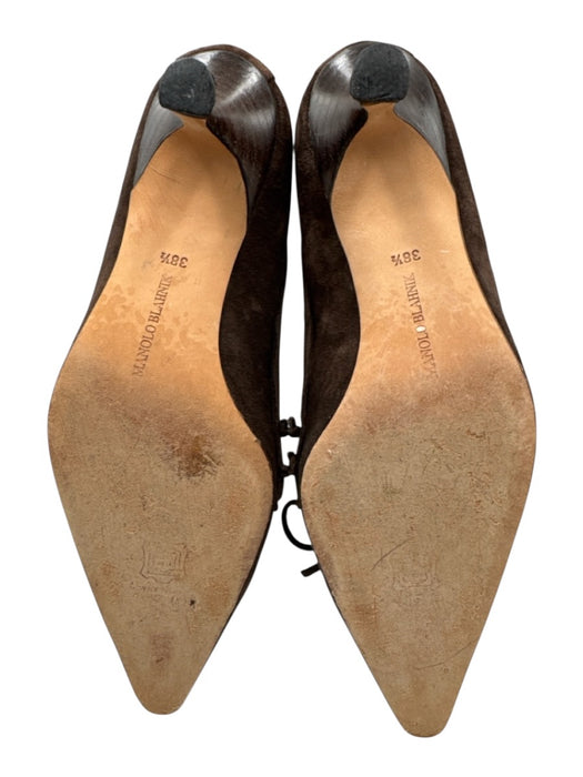 Manolo Blahnik Shoe Size 38.5 Brown Suede Whipstitch Bow Kitten Heel Pumps Brown / 38.5